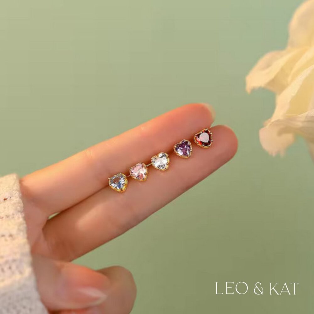 Zircon Heart Stud Earrings. 925 Sterling Silver. #1032